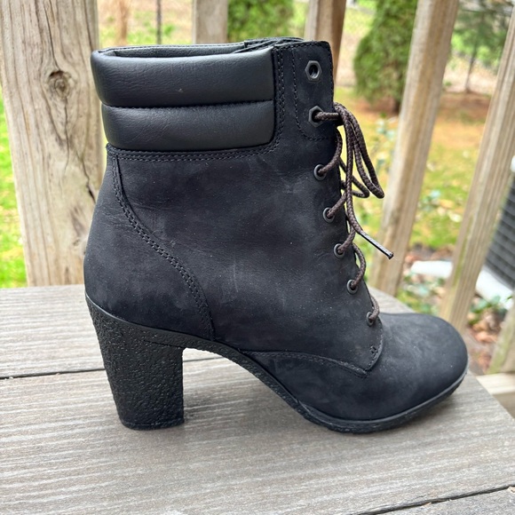 Timberland Black Lace Up Heeled Ankle Boots Size 8.5 Block Heel Like New - Picture 8 of 15